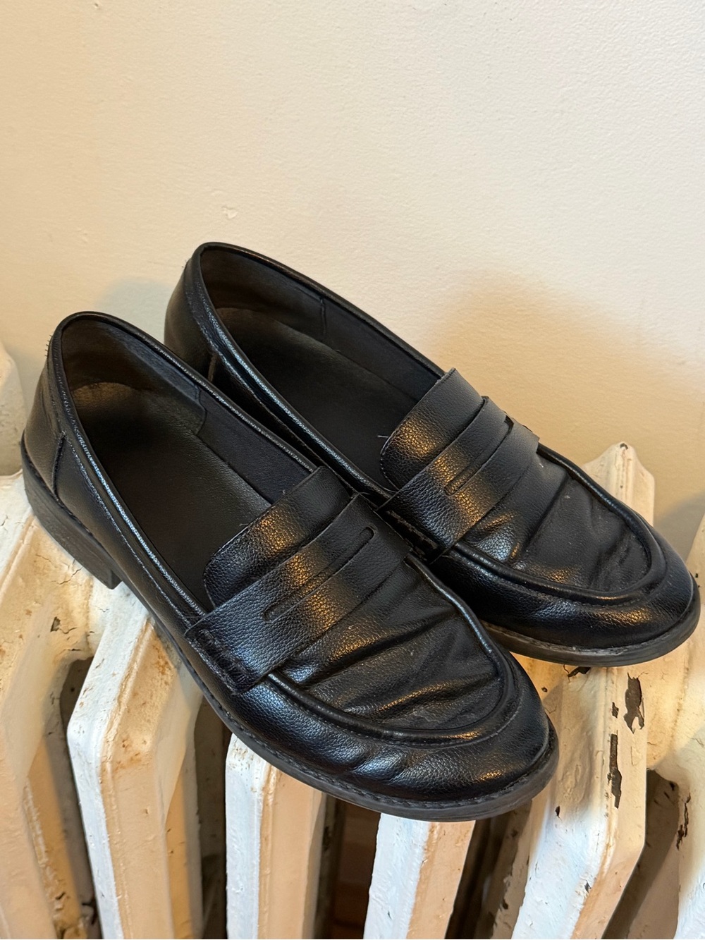 Black Leather Penny Loafers - Women’s Classic Slip-On
